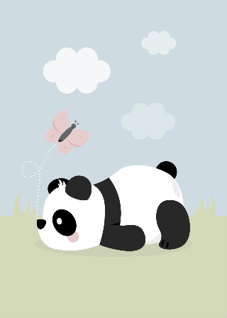 Panda ja vaaleanpunainen perhonen
