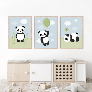 Esikatselu tuotteesta Julisteet: Panda - vihreä ilmapallo