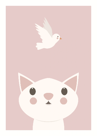 Esikatselu tuotteesta Julisteet: Valkoinen kissa ja lintu